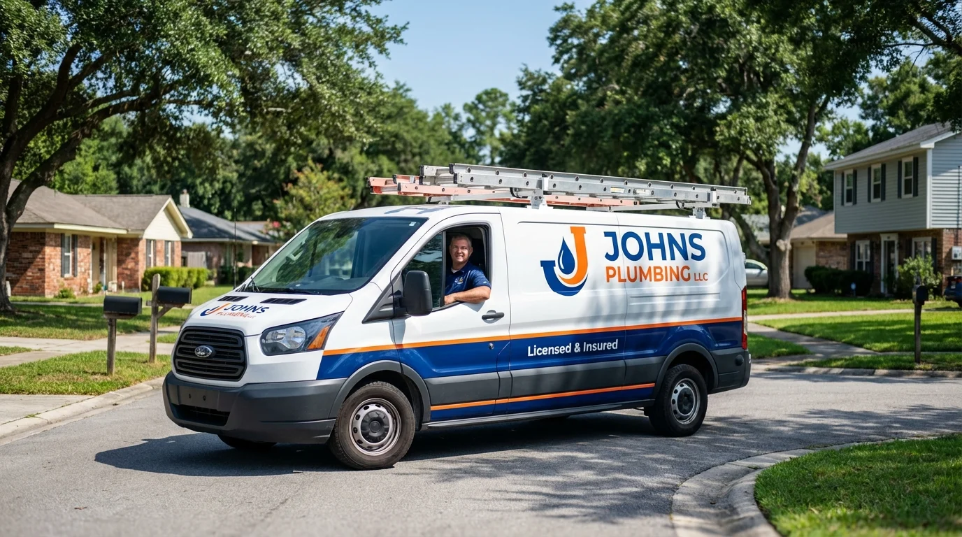 Johns Plumbing LLC service van in Mendota, CA
