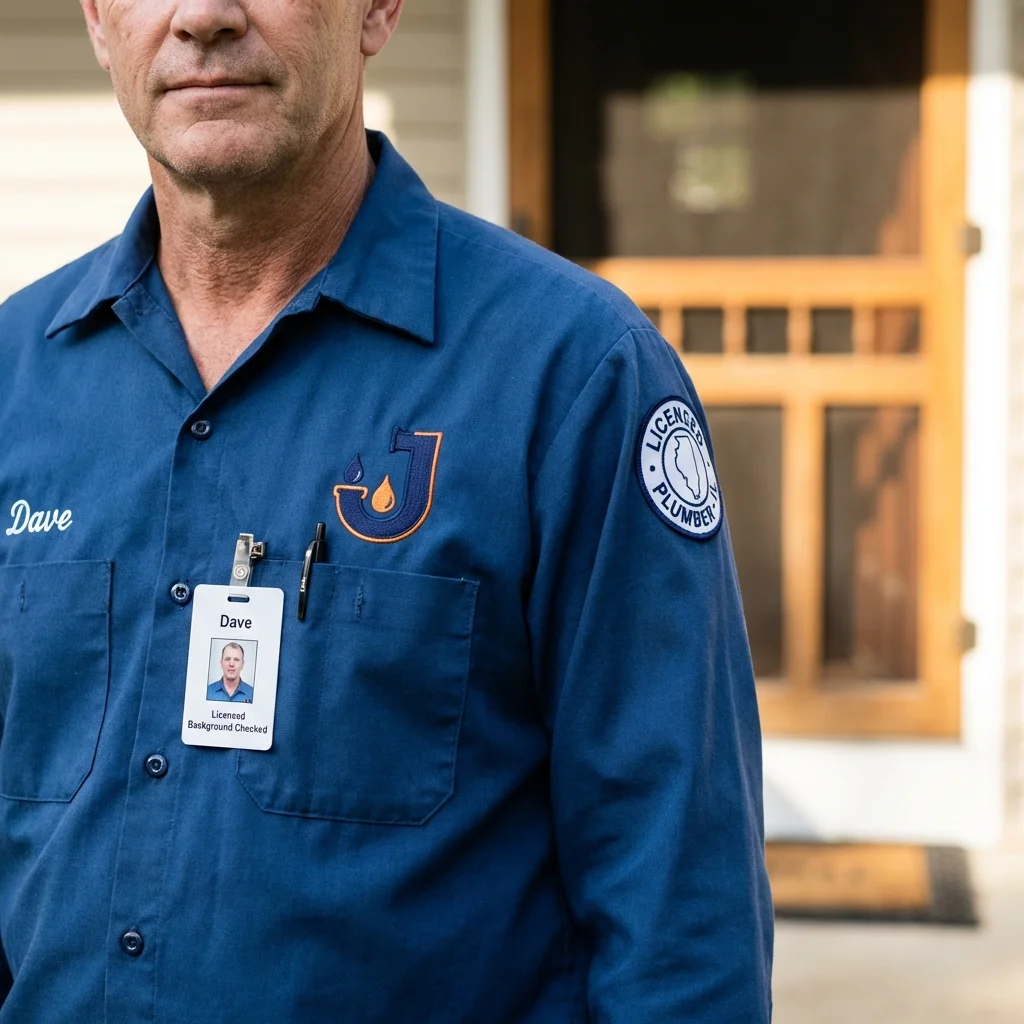 Licensed plumber showing ID badge in Mendota, CA