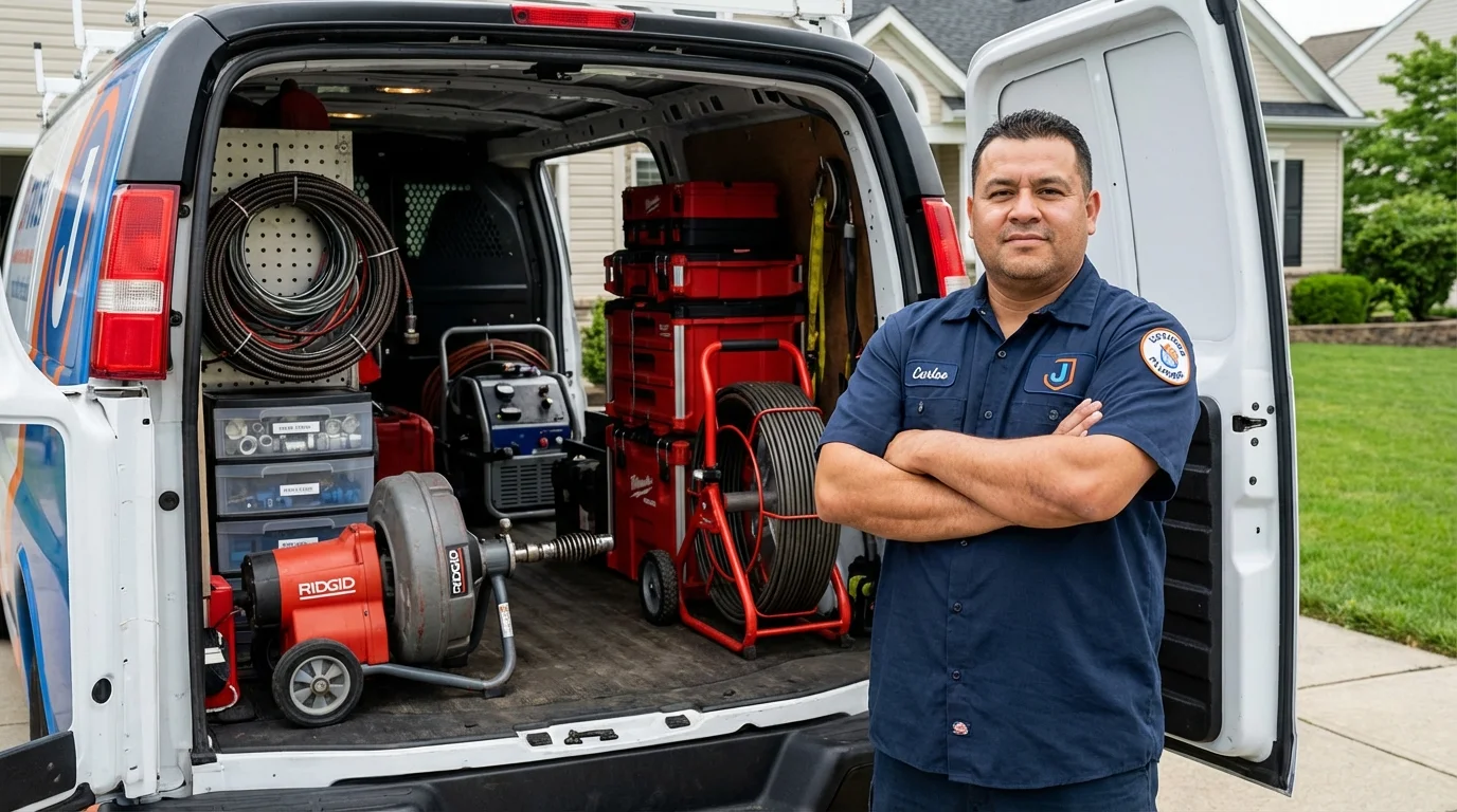 Professional drain cleaning equipment and Johns Plumbing LLC plumber in Mendota