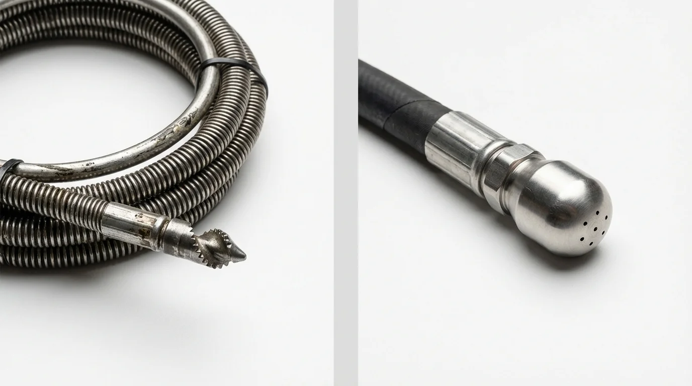 Drain snake cable and hydro jetting nozzle used for drain cleaning in Mendota, CA