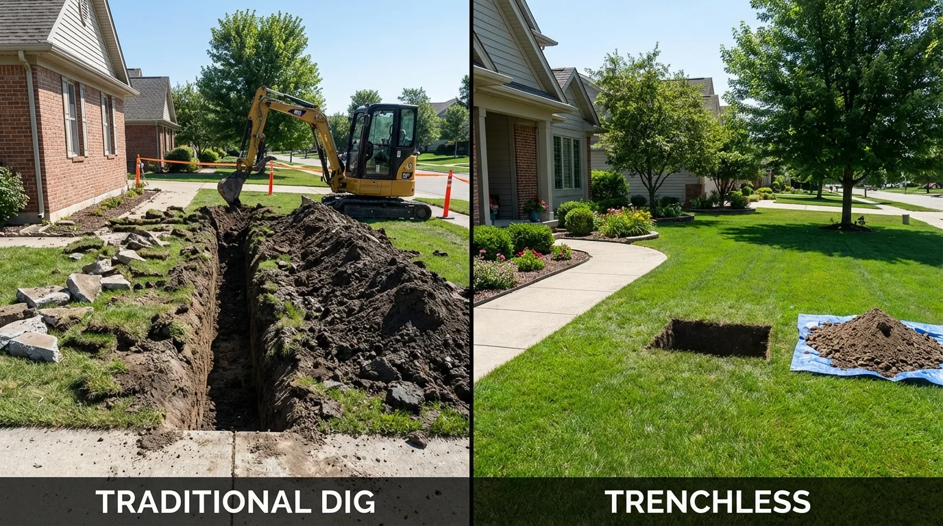Trenchless sewer repair with minimal yard damage versus traditional excavation in Mendota, CA